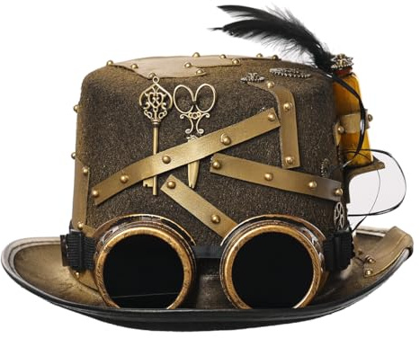 GRACEART - Sombrero alto de estilo Steampunk vintage con engranajes y remaches (estilo01, L)