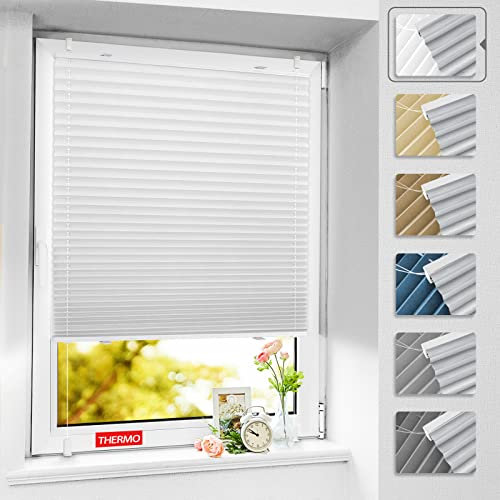BelleMax Plissee ohne Bohren verdunkelung, Thermo Plisseerollo Klemmfix, Weiß 105x110cm(BxH), Verdunklungsplissee 100% lichtundurchlässig für Fenster, Blickdicht Sichtschutz Sonnenschutz
