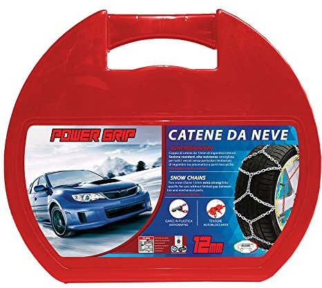 Catene da Neve 12mm Omologate TÜV GS Onorm Gruppo 140 Lega di Acciaio Montaggio Facile con Tensore Auto-bloccante Compatibile con Varie Misure di Pneumatici POWER GRIP