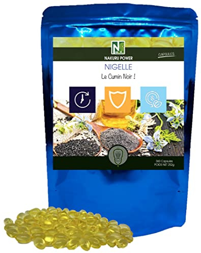 NAKURU | Nigelle | Gamme Power | Analysé et Conditionné en France | Le Cumin Noir ! | (360 Capsules de 700mg / Poids Net: 252g)