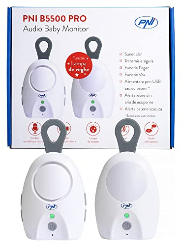 Audio Babyphone PNI B5500 PRO kabellos, Gegensprechanlage, mit Nachtlicht, Vox- und Pager-Funktion, einstellbare Mikrofonempfindlichkeit, B5500PRO