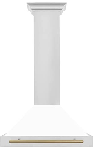 ZLINE 30 Autograph Edition Stainless Steel Range Hood with White Matte Shell and Champagne Bronze Accents