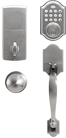 KIAYACI Front Door Lock Set Door Handle Sets Entry Door Locksets with Keypad Deadbolt Single Cylinder HandleSet with Curved Handle Lower Half Grip, Silver