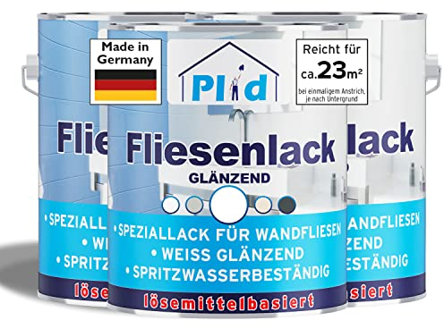 Plid® Peinture Carrelage Salle de Bain & Cuisine – Blanc Brillant 2,25 L – Résistant à l'humidité – Peindre & Vernir Carrelage Intérieur/Lavable – Séchage Rapide – Cuisine, Salle de Bain – Fabriqué