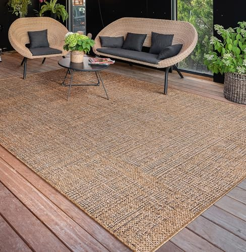 Paco Home Outdoor Teppich wetterfest & langlebig Flachgewebe in moderner Jute-Sisal-Optik in Naturtönen Gemustert Perfekt für Terrasse, Balkon, Garten & Küche, Grösse:200x280 cm, Farbe:Beige 3