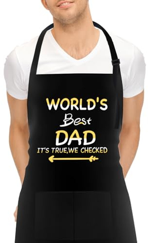 FunChaos Tablier de Barbecue pour Homme, Meilleur Papa du Monde, Tabliers Noir Réglable avec 2 Poches, Tablier Personnalisé pour Homme, Papa, Mari, Petit Ami, Grand-père