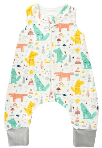 WYTbaby Saco De Dormir Con Pies 1,0 Tog, 100% Algodón Saco Dormir Bebe Todo El Año Para Niños y Niñas, 80 Cm (Altura Del Bebé 80-90 Cm)