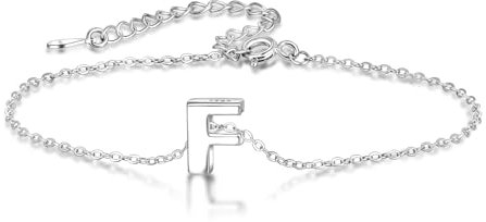 Candyfancy 925 Sterling Silver Initial Bracelet for Women Silver Alphabet Bracelet 16cm Plus 5cm Extension Chain Adjustable Letter Bracelet
