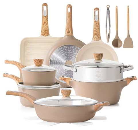 SENSARTE Ceramic Cookware Sets, Pots and Pans Set Nonstick, 20-Piece Induction Cookware, Non-toxic Healthy Non Stick Kitchen Cooking Set with Stay-Cool Handles, PFAS PTFE PFOA PFOS Free