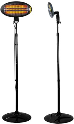 Stufa Elettrica da Interno ed Esterno Ignis - Riscaldatore da Patio, 3 Impostazioni di Calore, con Supporto Regolabile fino a 2m, Altezza Regolabile 130–200 cm, Nero