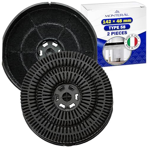 2 Stück Aktivkohlefilter für Dunstabzugshaube 142 x 48 mm Typ 58 mit dem Originalcode 112.0016.755 484000008782 für Whirlpool 405537469/0 für Electrolux CFC00936 für Elica - MONTERAL