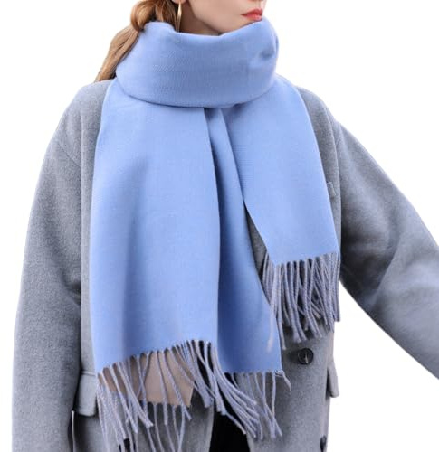 Enwokran Scarf for Women Soft Pashmina Shawls Wrap Reversible Long Large Winter Warm Thick Ladies Cashmere Scarves with Tassel for Weddings Womens Gift Evening Dresses (Sky Blue)
