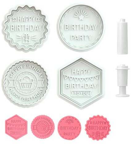 Cumpleaños Cortadores de Galletas, Moldes para Galletas, 4 Moldes para Cortador Galletas, Forma de Molde Galletas, para Cookie, Decoración de Pasteles, 4 Piezas