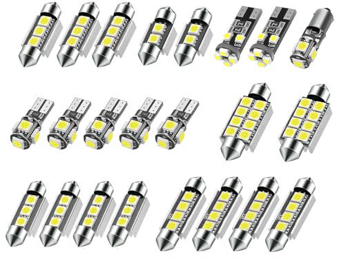 23Pcs Car Led Interior Light Bulbs, T10 Interior Car Lights Kit with Decoding Light 5050 6500K for Car Vehicle Dome Map Door Trunk License Plate Lights, 8 Models (White)