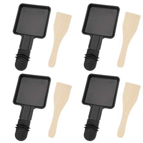 Sartenes | 4 sartenes antiadherentes para queso raclette | Sartenes de queso multifunción con espátula | Huevos con mango de madera | Sartén para derretir | Sartenes de cocina para restaurante al aire