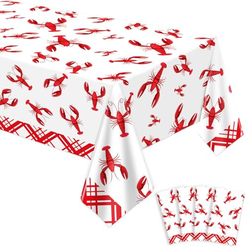 LWYGEGJO 4 st kräftor bordsduk Födelsedagsfest Vit och röd kräftor bordsskydd 51 x 86 rektangel Hummer bordsduk För födelsedagsfest, baby shower, bröllop dekoration tillbehör