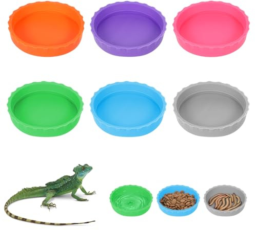 Thinp 6 PCS Crested Gecko Food and Water Bowl, Reusable Silicone Reptile Feeding Cups for Lizard Anoles Bearded Dragons Tank Terrarium Accessories Supplies for Tortoise, Crab and Small Pet 6 Colors