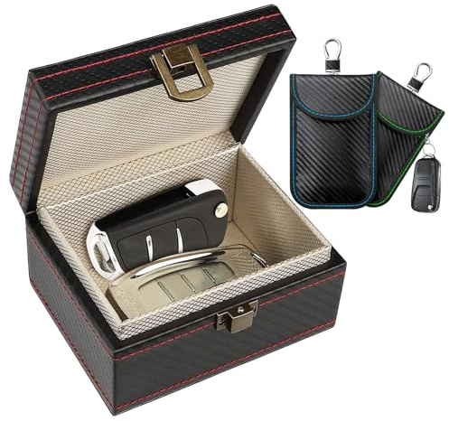 Keyless Go - Caja para llaves de coche con 2 bolsas de bloqueo de señal, bloqueo de señal antirrobo, bloqueo de señal, bloqueo de señal RFID para una protección segura (negro)