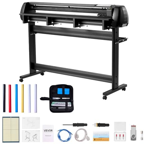 VEVOR Macchina da Taglio per Vinile, Larghezza di Alimentazione Max. 1350 mm, Doppie Lame, Forza Velocità Regolabili, Display LED, Set Stampante per Plotter da Taglio Vinile con Accessori e Software