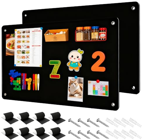 Weciau Magnetic Board for Wall, 2 Pack 42 x 30cm Black Magnetic Notice Board with 8 Screws & 8 Tapes, Fridge Magnet Boards to Display Notes, Photos, Poetry for Kitchen Home Office