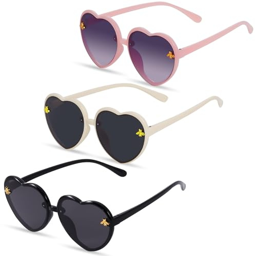 3 Stück Kinder Sonnenbrille Mit Bienen-Dekor, Herzförmige Kinder Sonnenbrillen, UV 400 Schutz kindersonnenbrille, Für Jungen Und Mädchen Von 3–10 Jahren, Ideal Für Strand & Poolparty, Schwarz