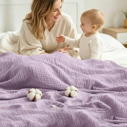 Musselin Decke Sommer, Sanfte Musselindecke Bio, Musselin Decke Erwachsene, Atmungsaktive Gaze-Decke Alle Jahreszeiten, Muslin Blanket-Weich & Leicht Vorgewaschene 100% Baumwolldecke (F,150*200CM)