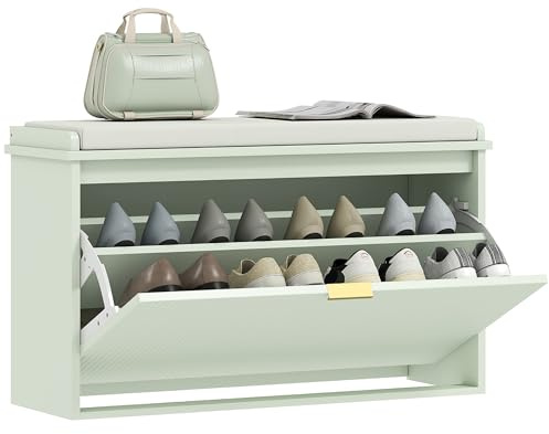 HOMCOM Banco Zapatero Estrecho con Asiento 80x26x47,5cm Verde Claro