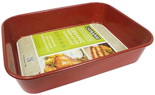 casaWare Ceramic Coated NonStick Lasagna/Roaster Pan 13 x 10 x 3-Inch (Red Granite)