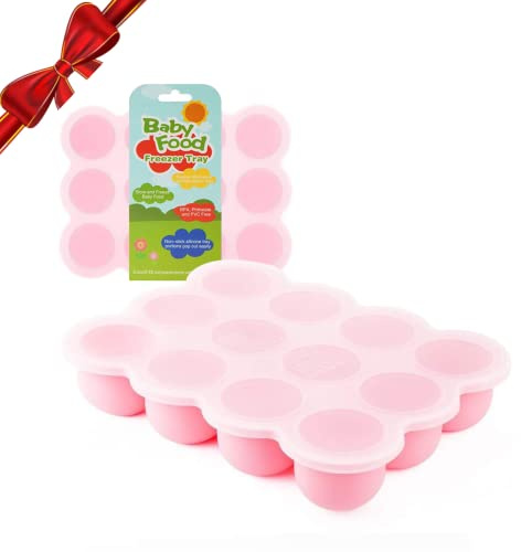 Samuelworld Baby Breast Milk and Food Storage Container, 12 Portions x 2.5oz, Stackable Food Grade Silicone Tray with Clip-On Hard Lid for Homemade Purees, Vegetables & Fruits - Pink