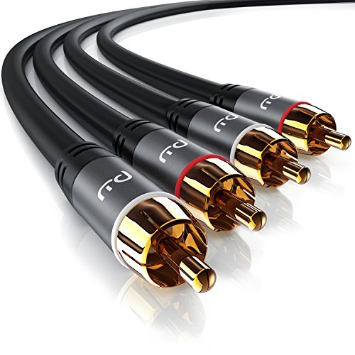 CSL - Stereo Cinch Audio Kabel - 7,5m Meter - 2X Cinch zu 2X Cinch Audiokabel - AUX Eingänge - Metall-Stecker vergoldet Kabel doppelt geschirmt
