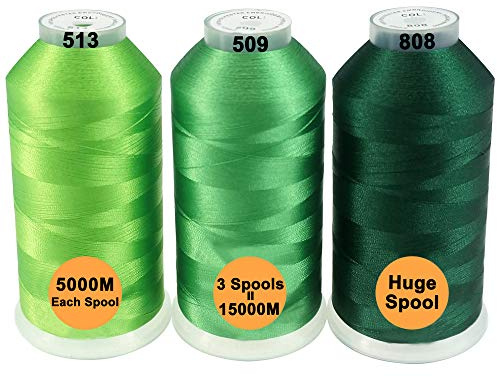 New brothread Set of 3 Different Green Colors Polyester Machine Embroidery Thread Huge Spool 5000M for All Embroidery Machines