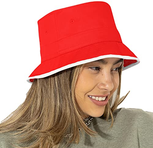 4sold fiskarhatt solhatt bomull fiskarhatt strandhatt fritidshatt slapphatt camping resor, Röd vit, En Storlek