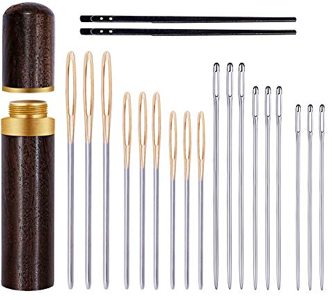 21 Pcs Large Eye Hand Sewing Needles, Embroidery & Knitting, 3 Sizes with 2 Pcs Leather Lace Needles for Leather Stitching