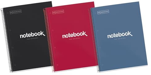 Miquelrius - Pack 3 Cuadernos A4, Notebook Emotions Intensos, 80 Hojas 90 g/m², Libretas Cuadriculadas 5 mm, Tapa Dura y Espiral, 4 Taladros, Ideales para la Vuelta al Cole o la Oficina