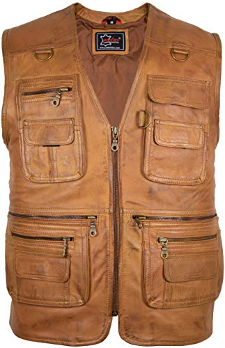 MDM Herren Lederweste, Freizeitweste, Jagdweste, Anglerweste aus weichem Lamm Nappa Leder, Herren, Braun, (Gr. 3XL)