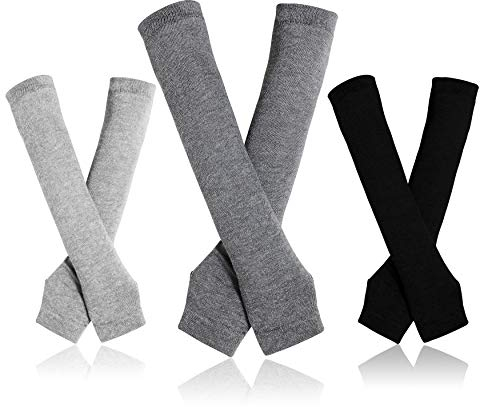Bellady 3 Paar gestreifte Armstulpen, fingerlose Handschuhe für Damen, GRAU, Einheitsgröße