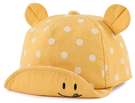 Pesaat Polka Coton Bébé Casquette pour Fille Garçon Enfant Chapeau de Soleil Casquette de Réglable Printemps Été Automne 6 à 24 Mois (Jaune)