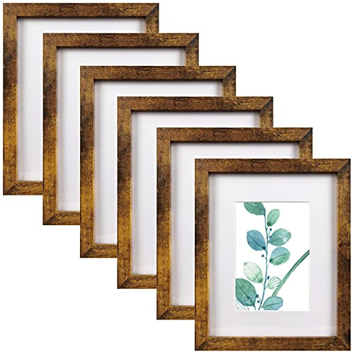 SESEAT 8x10 Picture Frame Brown Set of 6, Display Pictures 5x7 With mat or 8x10 Without Mat