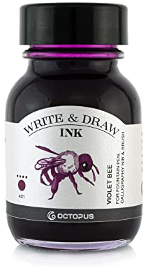 Octopus Write and Draw Ink 401 Violet Bee Waterproof Ink for Writing and Drawing, Calligraphy Ink, Non-fading Drawing Ink for Fountain Pen, Purple, 50 ml