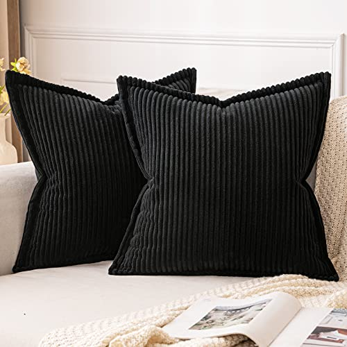 MIULEE Kordsamt Kissenbezug Weiche Kissenhülle Dekorative Sofakissen Quadratische Dekokissen Moderne Zierkissenbezug Gestreifte Kissenbezüge für Wohnzimmer Schlafzimmer 2 Stück 40x40 cm, schwarz