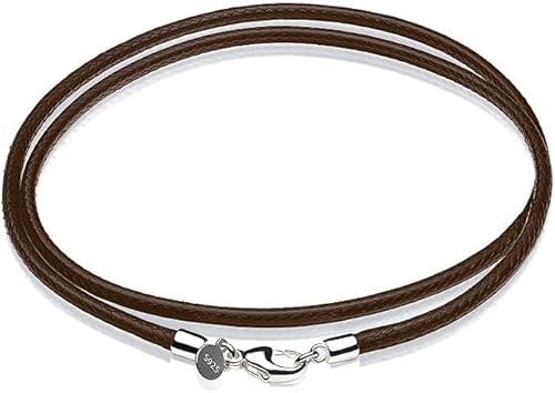 Waitsoul Leather Necklace for Men Women with Solid 925 Sterling Silver Lobster Clasp 3mm Brown Leather Necklace Cord 20 Inches