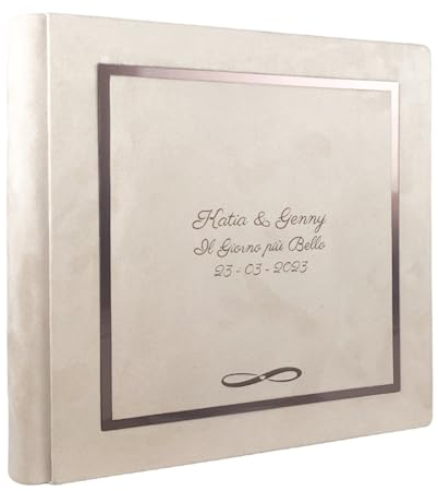 TriVin Art Álbum de fotos artesanal elegante de tejido Alcántara, personalizable con grabado. Ideal para bodas, aniversarios, comuniones, bautizos, eventos (marfil)