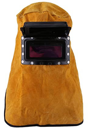 Cappuccio per Saldatore in Pelle Casco per Saldatura Saldatura Regolabile Proteggi Maschera Casco per Saldatura con Lente Filtro Auto Oscurante