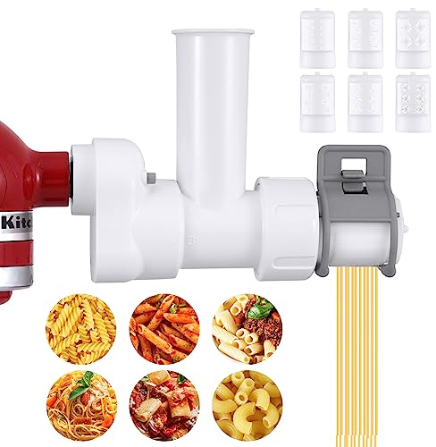 Pasta Maker Attachment for KitchenAid Stand Mixers Included 6 Different Shapes of Pasta Outlet, Durable Pasta Press Attachments and Cleaning Brush,White