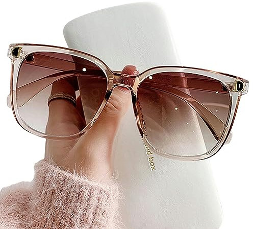 NOGRAX Vintage fyrkantiga solglasögon överdimensionerade fyrkantiga solglasögon kvinna stor ram retro solglasögon kvinna rosa gradient vintage nyanser spegel, Brun, A