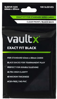 Vault X Black Exact Fit Trading Card Sleeves, Soft, High Clarity, Perfect Fit Inner Sleeves with Black Backs for Competitive Tournament Play, Collectible Card Games, Sports, TCG (100 Pack)