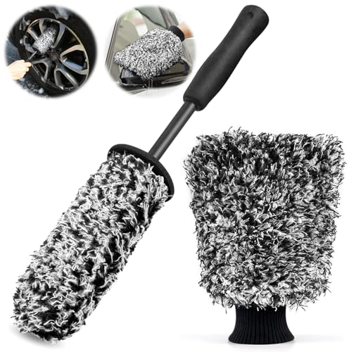 Mumjooyi Felgenbürste Alufelgen Auto Waschhandschuh Felgen Bürste Mikrofaser Felgenbürste Extra Dünn Entfernt Hartnäckigen Schmutz Mühelos für Alle Felgentypen