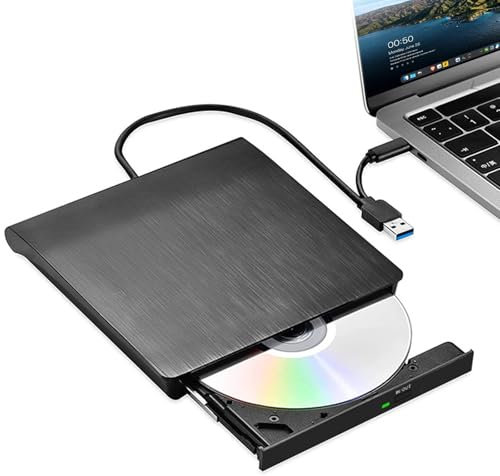 ZZOSRDR External CD DVD Drive, Type-C & USB 3.0 Portable Optical DVD Drive, CD DVD Player RW Writer Burner Reader for Laptop, Desktop, PC, Mac, IOS, Windows 11/10 / 8/7 / XP/Linux/Vista