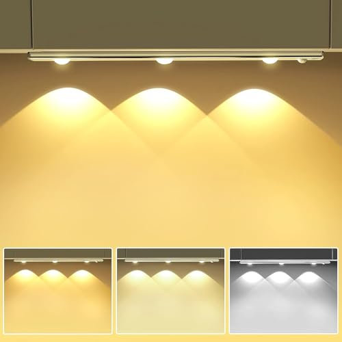 OUILA Dimmable Under Cabinet Kitchen Lights, 30cm Motion Sensor Under Cabinet Lights 1200mAh Brightness & 3 Colors Adjustable USB Rechargeable Battery Operated Decorative Light for Kitchen Cupboard