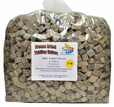 Aquatic Foods Inc. 3-lbs Freeze Dried Tubifex Worm Cubes. 100% Tubifex Worms for All Tropical Fish, Marine Fish, Land & Aquatic Turtles. Premium Freeze Dried Tropical Fish Foods. 3-lbs